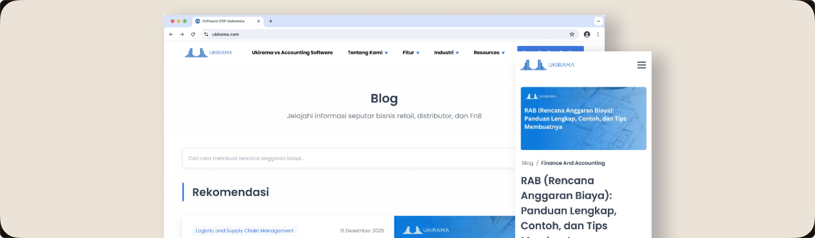 Ukirama Blog index page desktop and mobile view